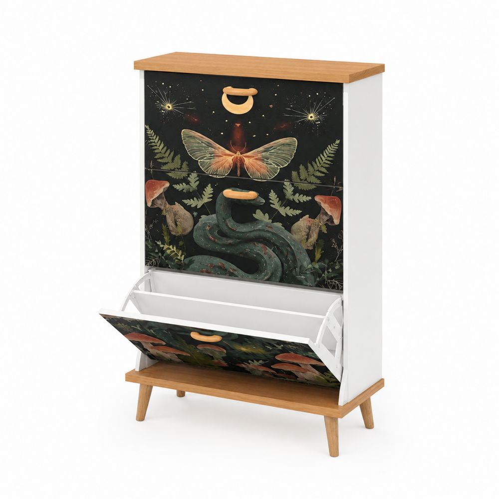 Zapatero de Madera con Diseño de Mariposa y Serpiente 106x48x24 cm