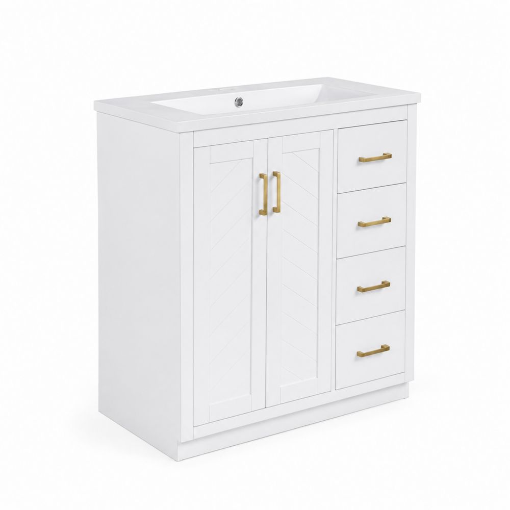 Mueble de lavabo individual madera con cajones y puertas Blanco