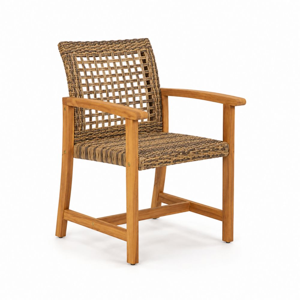 Sillón de madera de teca y ratán marrón
