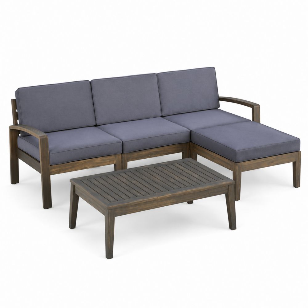 Conjunto de Patio con Sofá en L de Madera Acacia y Mesa Gris Oscuro