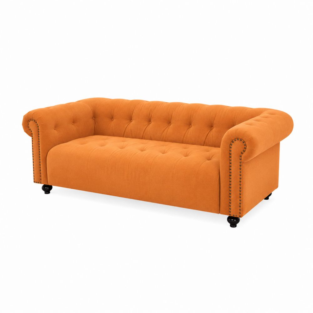 Sofá Chesterfield de terciopelo naranja 3 plazas