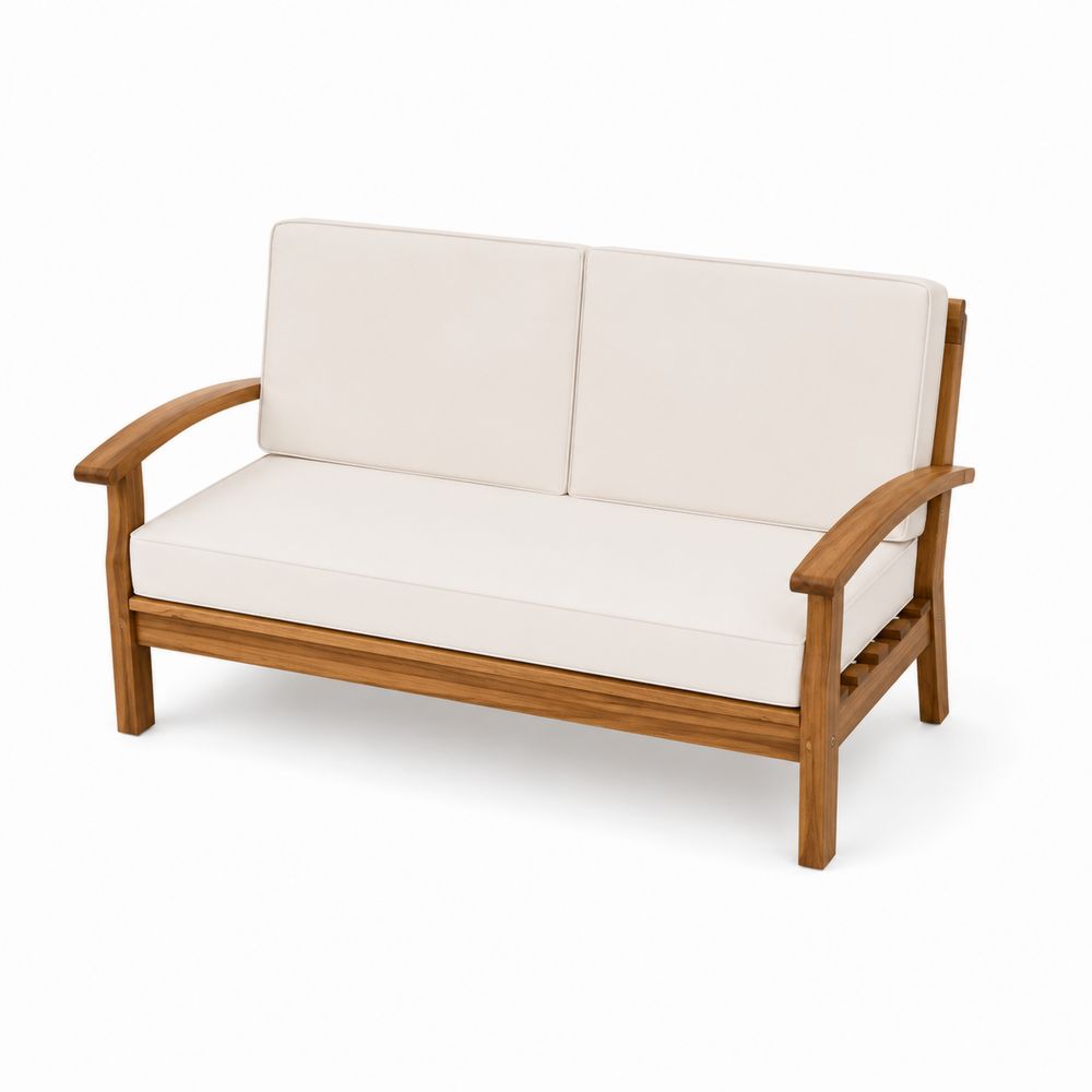 Sofá de Madera de Teca con Cojines Beige