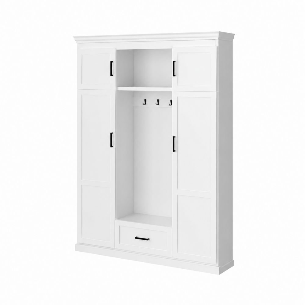 Perchero de Madera con Puertas y Cajón Blanco