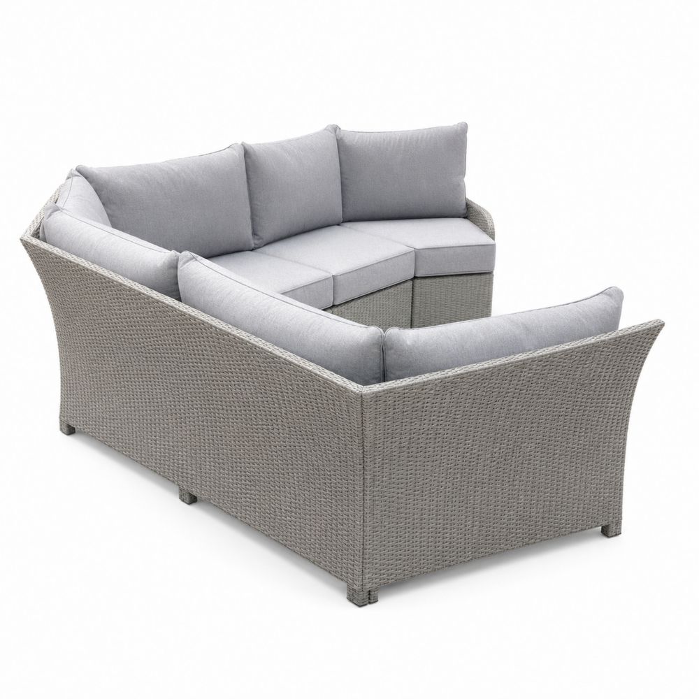 Sofá modular de patio en forma de L de ratán sintético con cojines de poliéster, gris