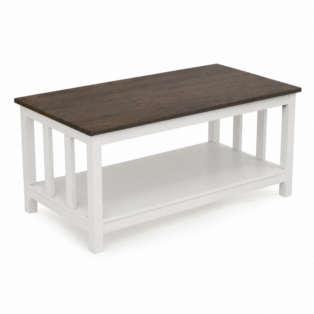 Mesa de centro de MDF con patas de madera de abeto 100x50x45 cm Marrón/Blanco