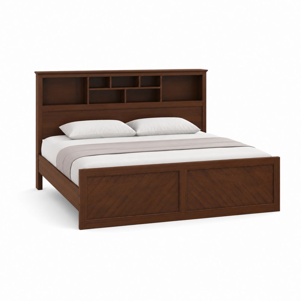 Cama de madera con cabecero estantería 200x160 cm Marrón