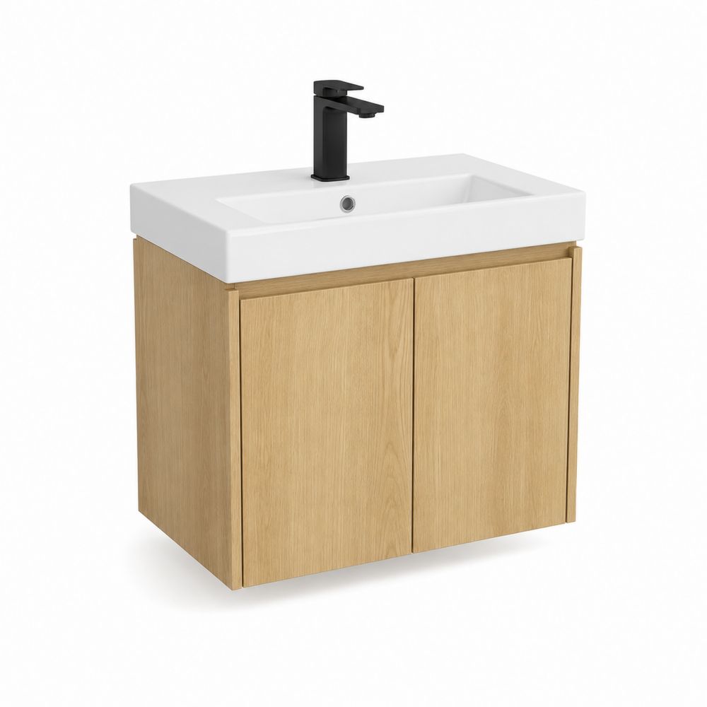 Mueble de lavamanos de melamina roble con lavabo de cerámica blanca 60x45x50 cm
