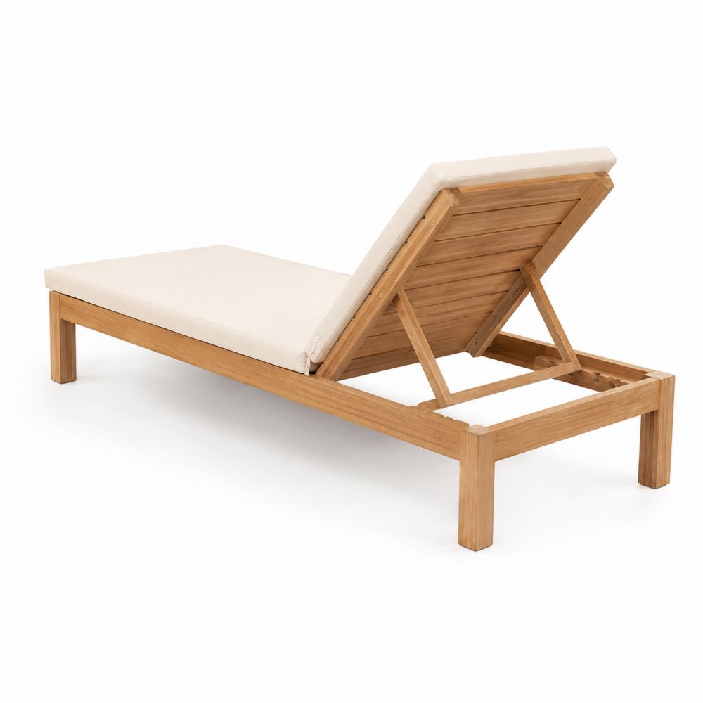 Tumbona de Madera de Teca con Cojín Ajustable 200x70x35 cm Beige