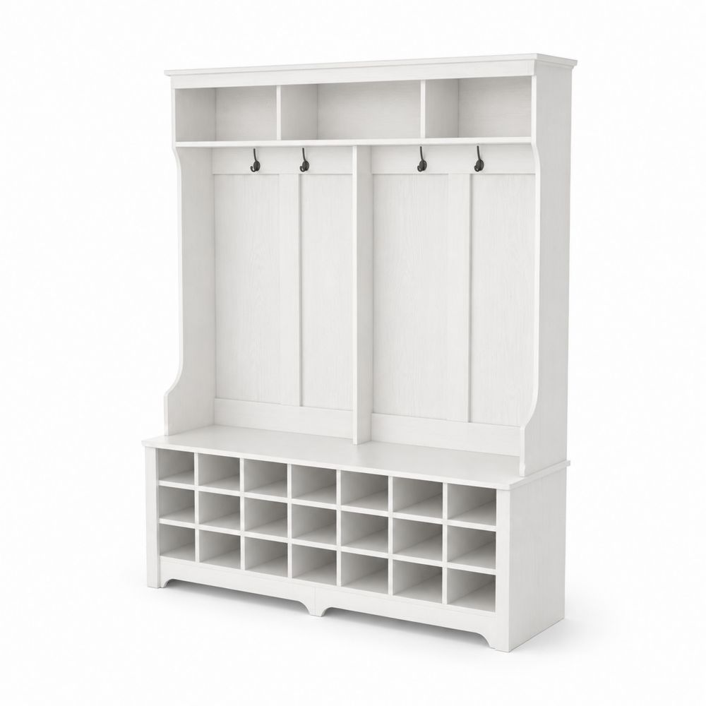 Mueble de entrada de MDF con estante y perchas blanco