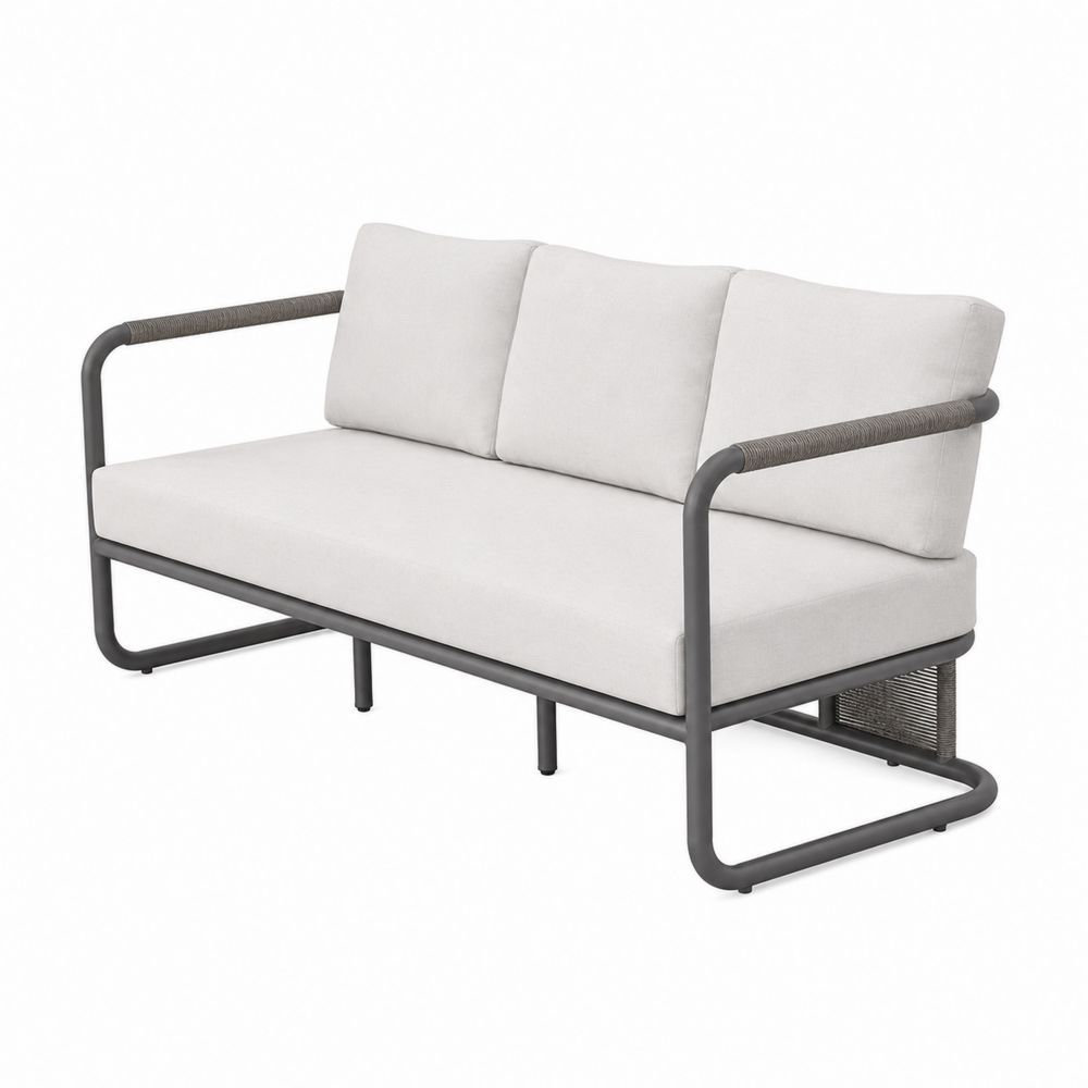 Sofá de exterior 3 plazas con estructura de aluminio y cojines gris claro