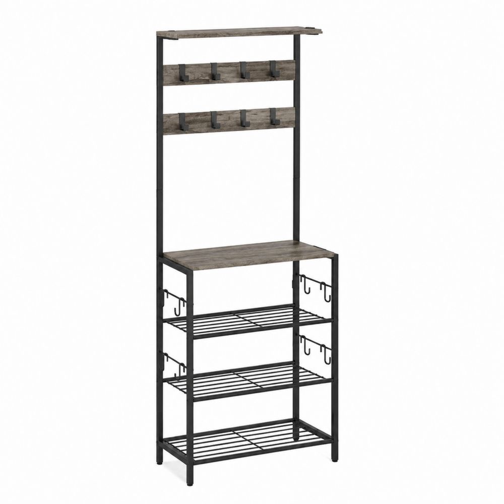 Perchero Metálico con Estantes de MDF Marrón de 185 cm