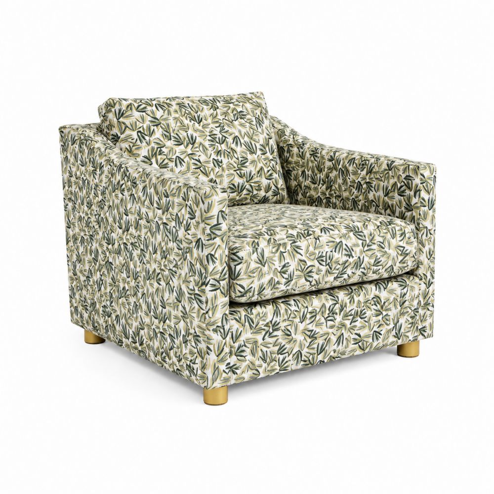 Sillón tapizado con estampado de hojas 90x90x85 cm poliéster patas de madera