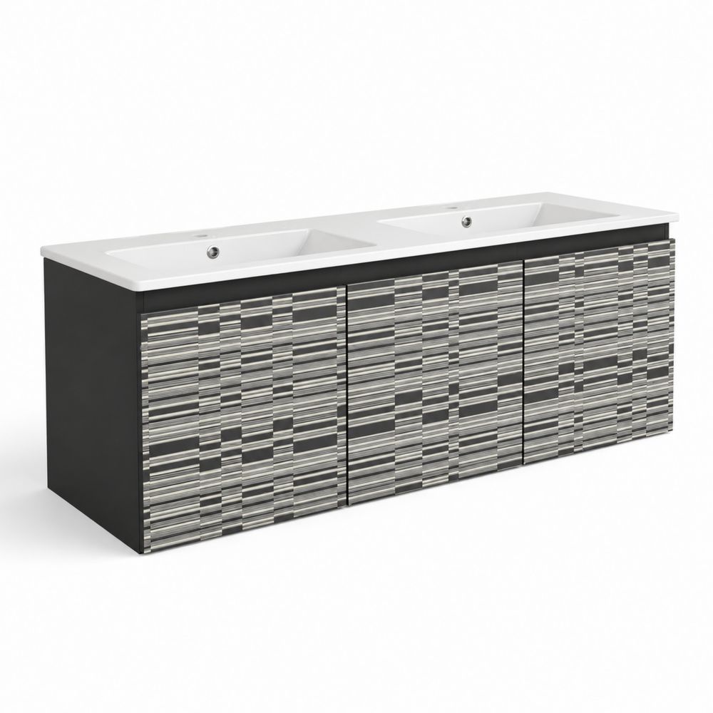 Mueble de lavabo montado en pared con lavabo doble, madera contrachapada, 180 cm