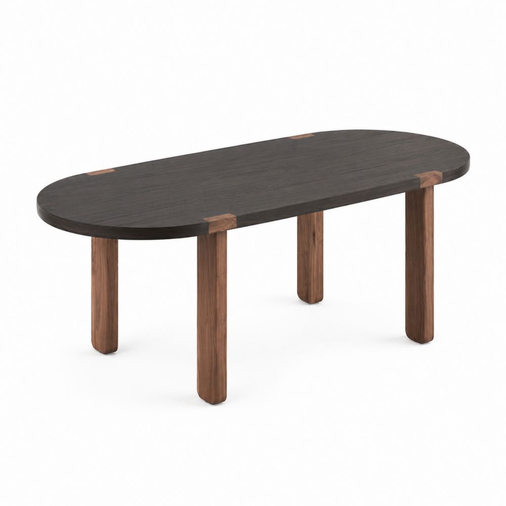 Mesa de comedor ovalada madera de nogal y roble negro