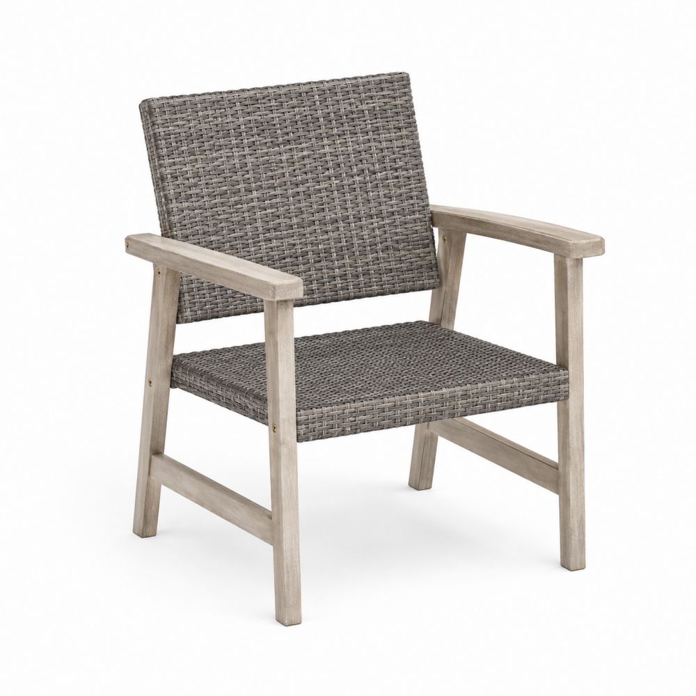 Sillón de exterior de madera y ratán sintético gris