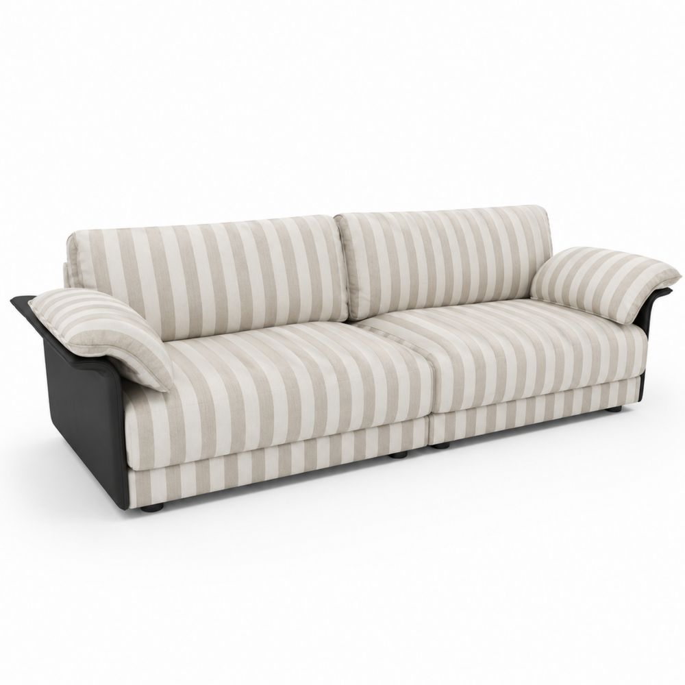 Sofá de Tela a Rayas Beige y Negro, 220cm