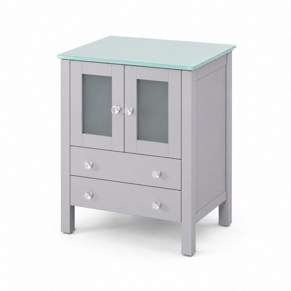 Armario de baño 2 puertas 2 cajones MDF Gris con Cristal templado