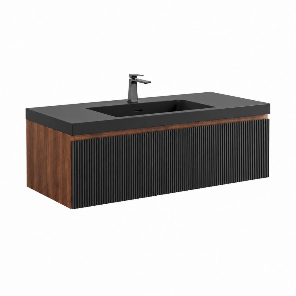 Lavabo de baño suspendido 120x45 cm MDF y resina negro