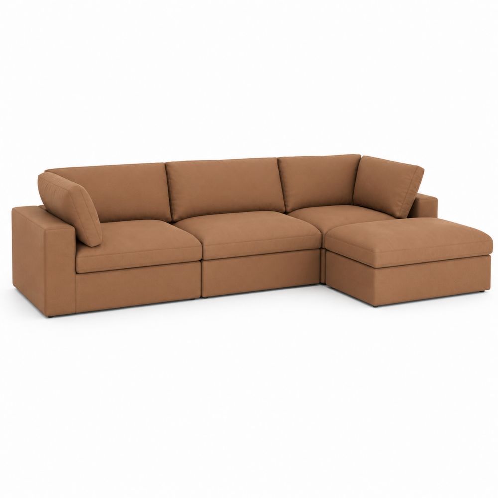 Sofá modular en forma de L con chaise longue, tapizado en poliéster marrón