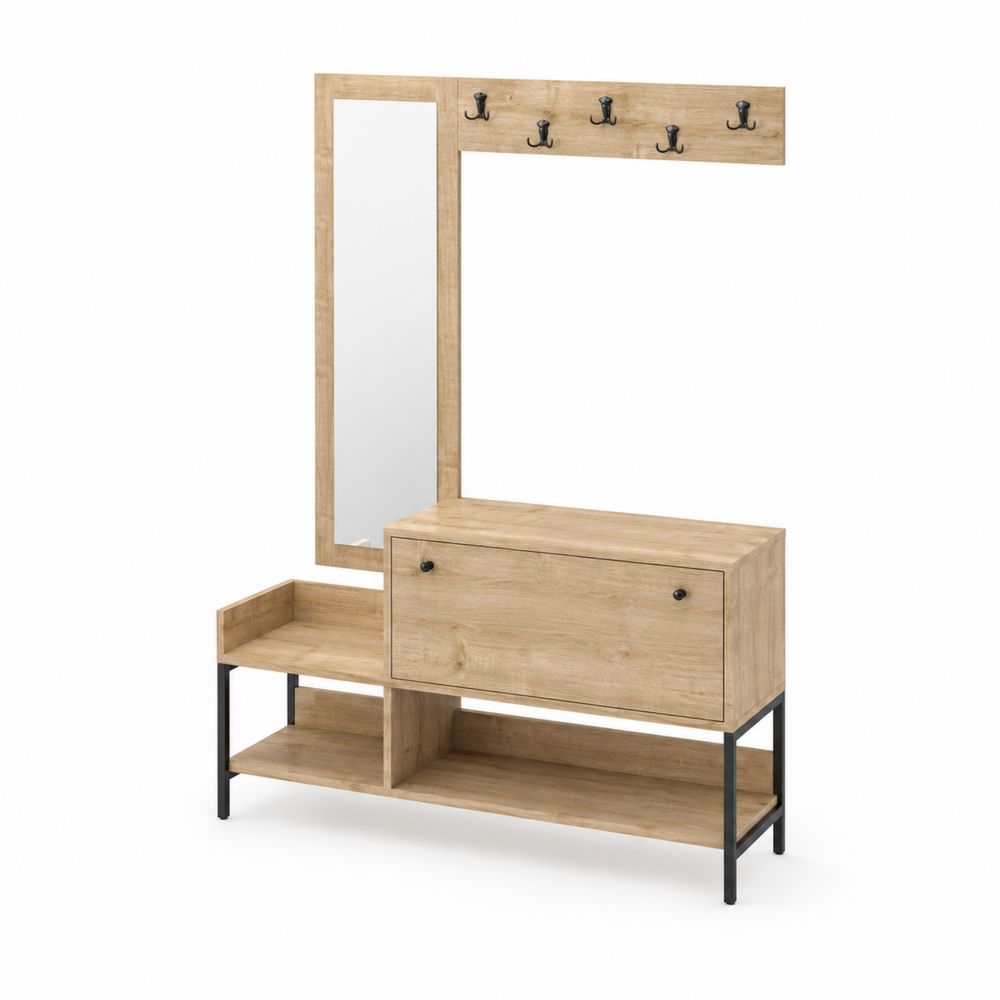 Perchero de Madera y Metal con Espejo 170x120x35cm Roble