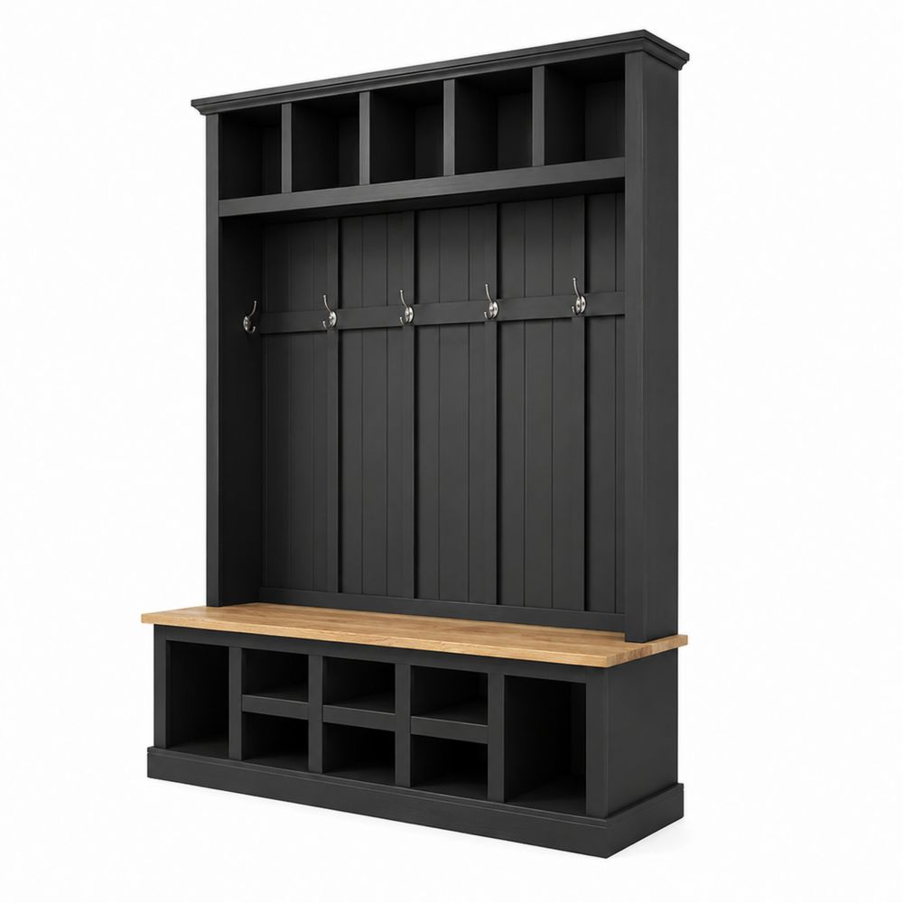 Mueble de Entrada de Madera Negro con Banco