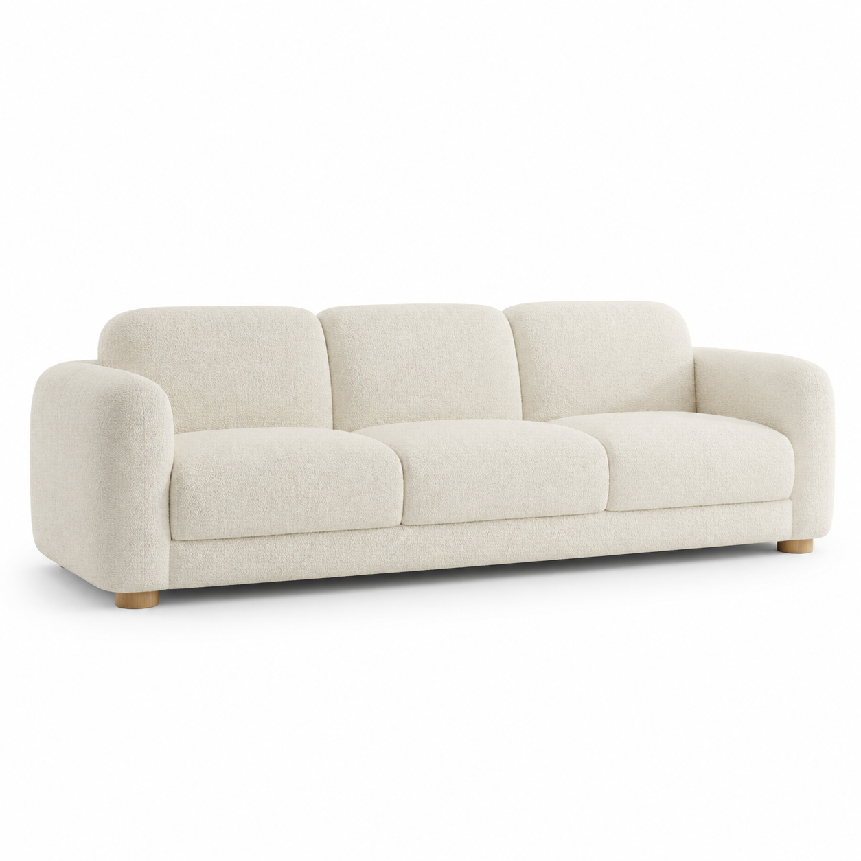 Japandi 3-Sitzer-Sofa in Bouclé Cremeweiß mit gerundeten Armlehnen 228 x 96 x 78 cm
