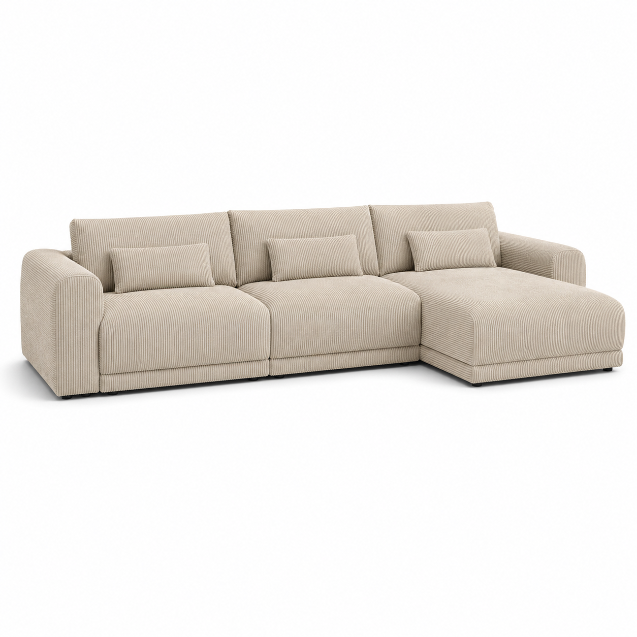 Modulares Ecksofa in Cord Sandbeige mit Chaiselongue rechts 278 x 168 x 82 cm