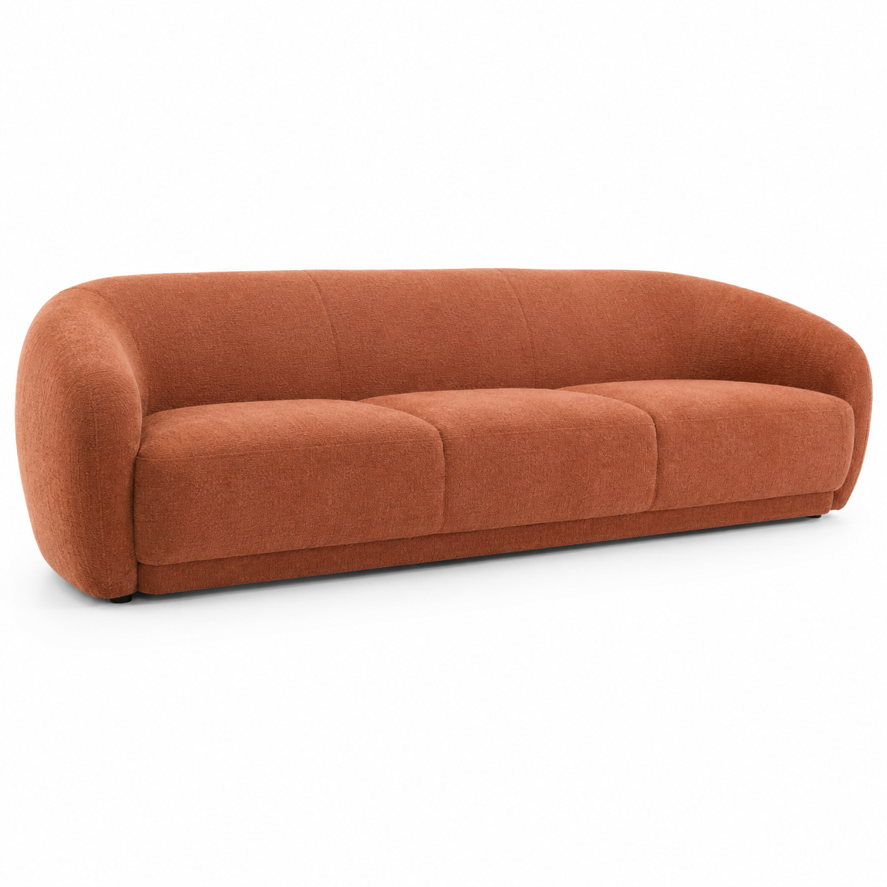 Organisches 3-Sitzer-Sofa in Chenille Terrakotta mit weicher Rundform 220 x 94 x 79 cm