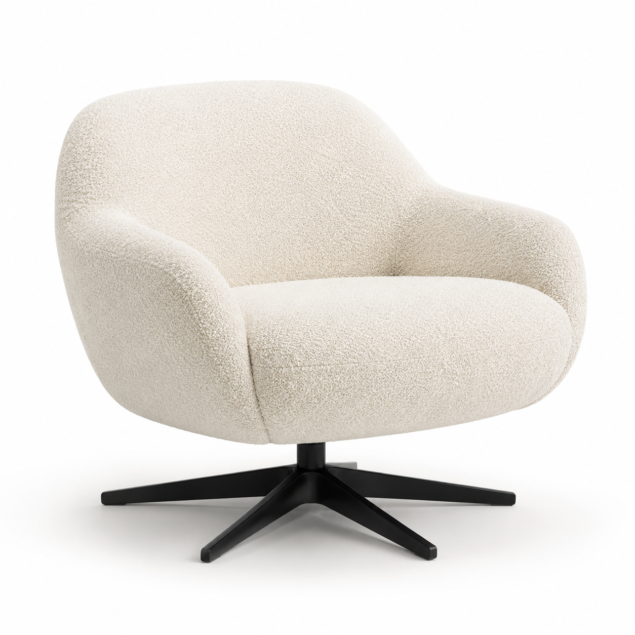 Bouclé Loungesessel in Cremeweiß mit Drehgestell Schwarz 82 x 84 x 76 cm