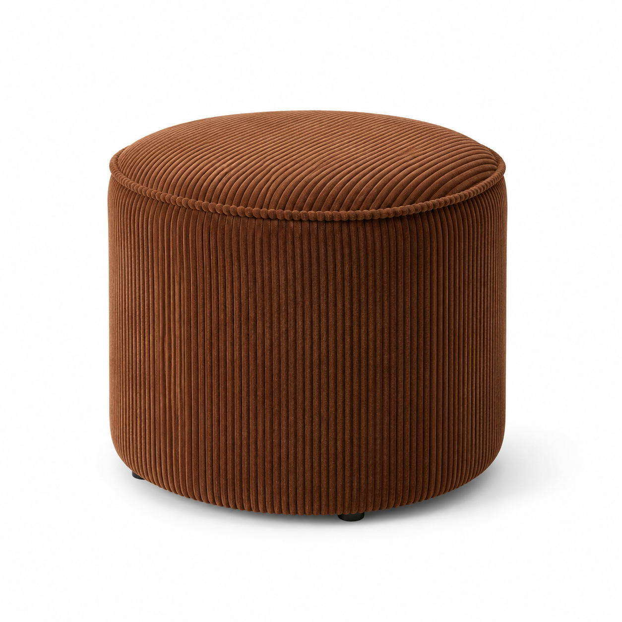 Runder Sitzhocker in Cord Rostbraun mit gepolsterter Oberfläche 45 x 45 x 45 cm
