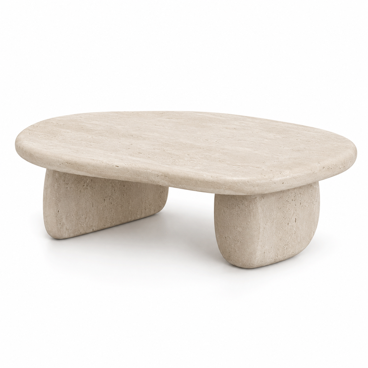 Organischer Couchtisch in Travertin-Beige-Optik mit asymmetrischer Platte 100 x 58 x 38 cm