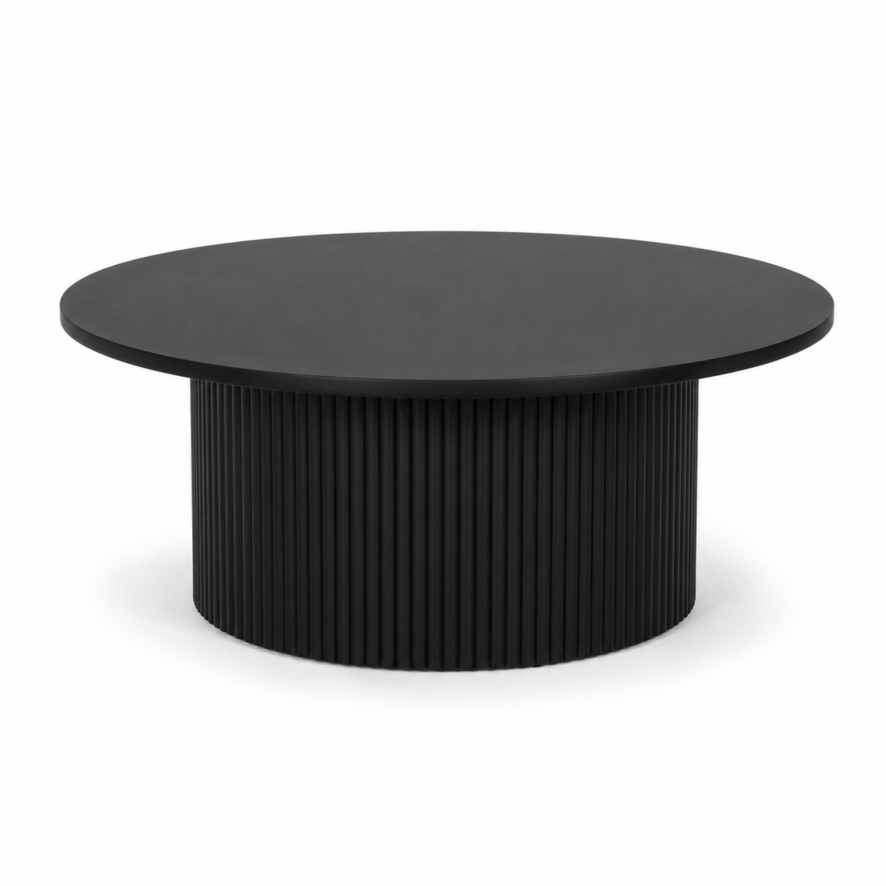Runder Couchtisch in Schwarz mit geriffeltem Sockel 80 x 80 x 39 cm