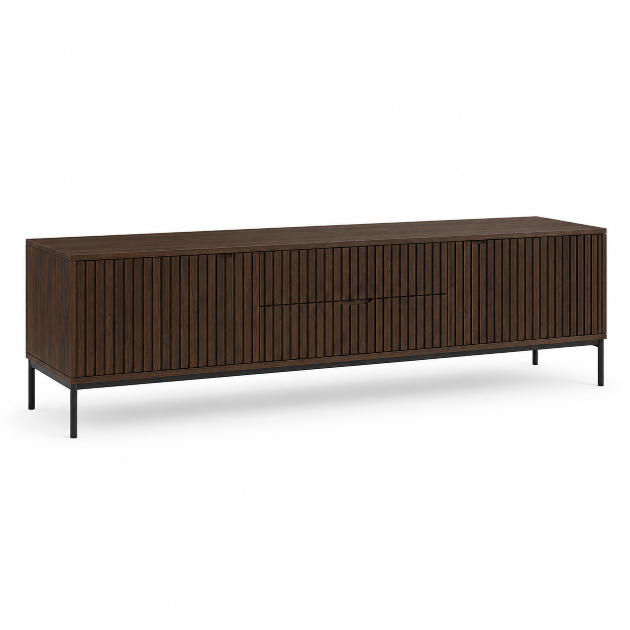 Breites TV-Lowboard in Eiche Dunkel mit Lamellenfront 200 x 42 x 52 cm