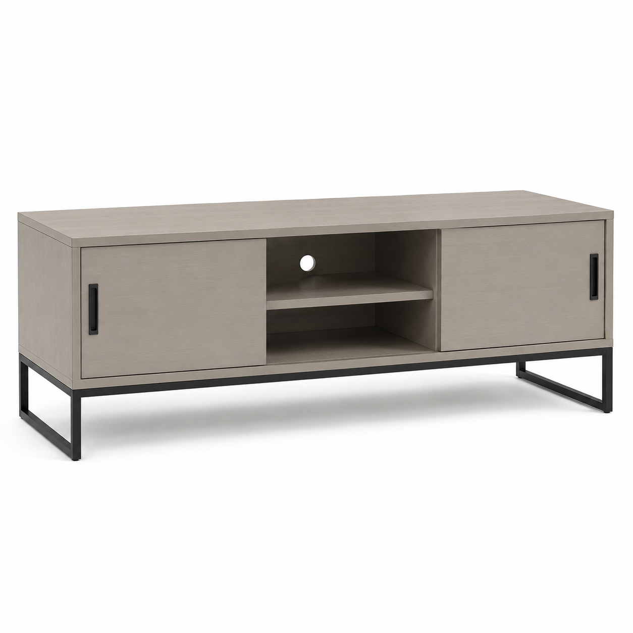 TV-Board in Greige mit schwarzem Metallgestell und Schiebetüren 150 x 40 x 55 cm