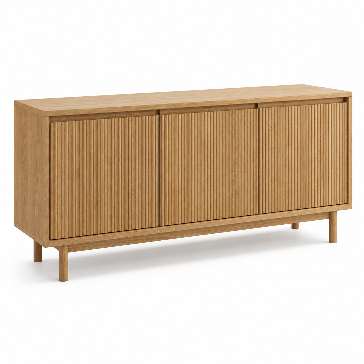 Japandi Sideboard in Eiche Natur mit geriffelten Türen 160 x 42 x 78 cm