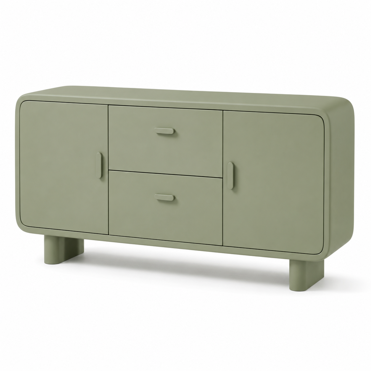 Organisches Sideboard in Salbeigrün mit abgerundeten Ecken 140 x 42 x 76 cm