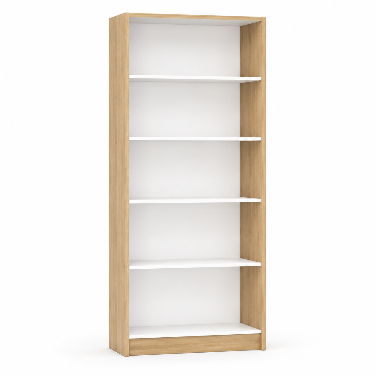 Offenes Bücherregal in Eiche Natur und Weiß mit fünf Böden 80 x 32 x 185 cm