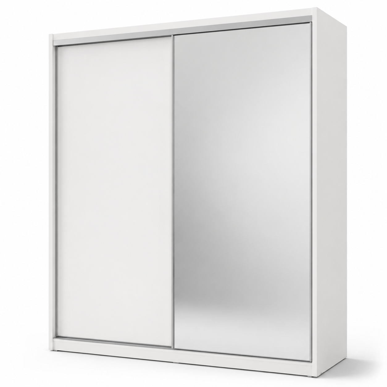 Schwebetürenschrank in Mattweiß mit Spiegeltür 200 x 62 x 216 cm