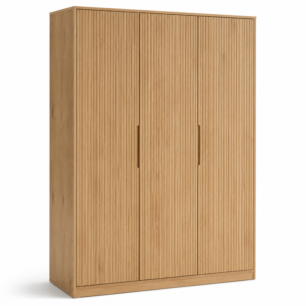 Drehtürenschrank in Eiche Natur mit geriffelter Front 150 x 58 x 210 cm