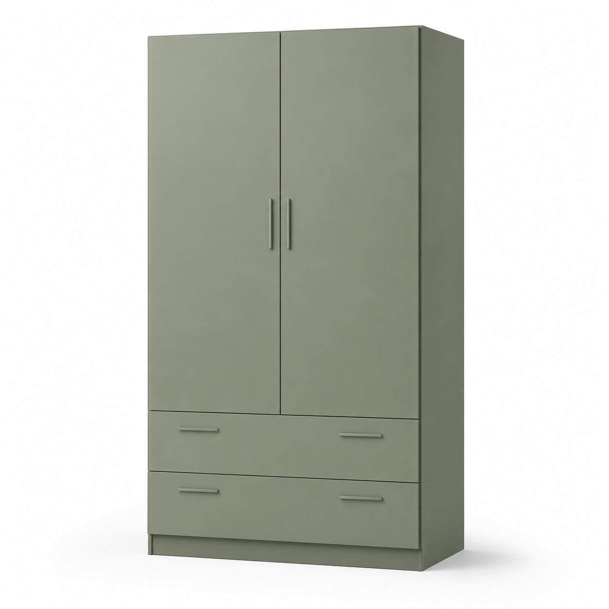 Kleiderschrank in Salbeigrün mit zwei Türen und Schubladen 120 x 58 x 198 cm