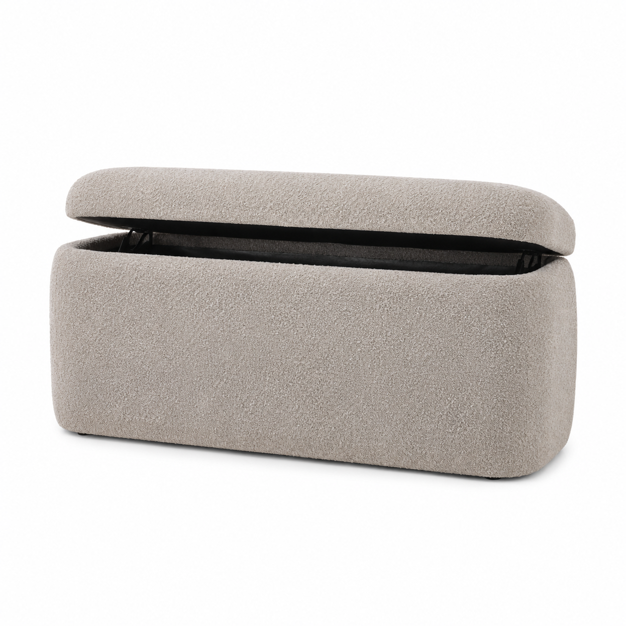 Gepolsterte Bettbank in Bouclé Greige mit Stauraum 120 x 45 x 46 cm
