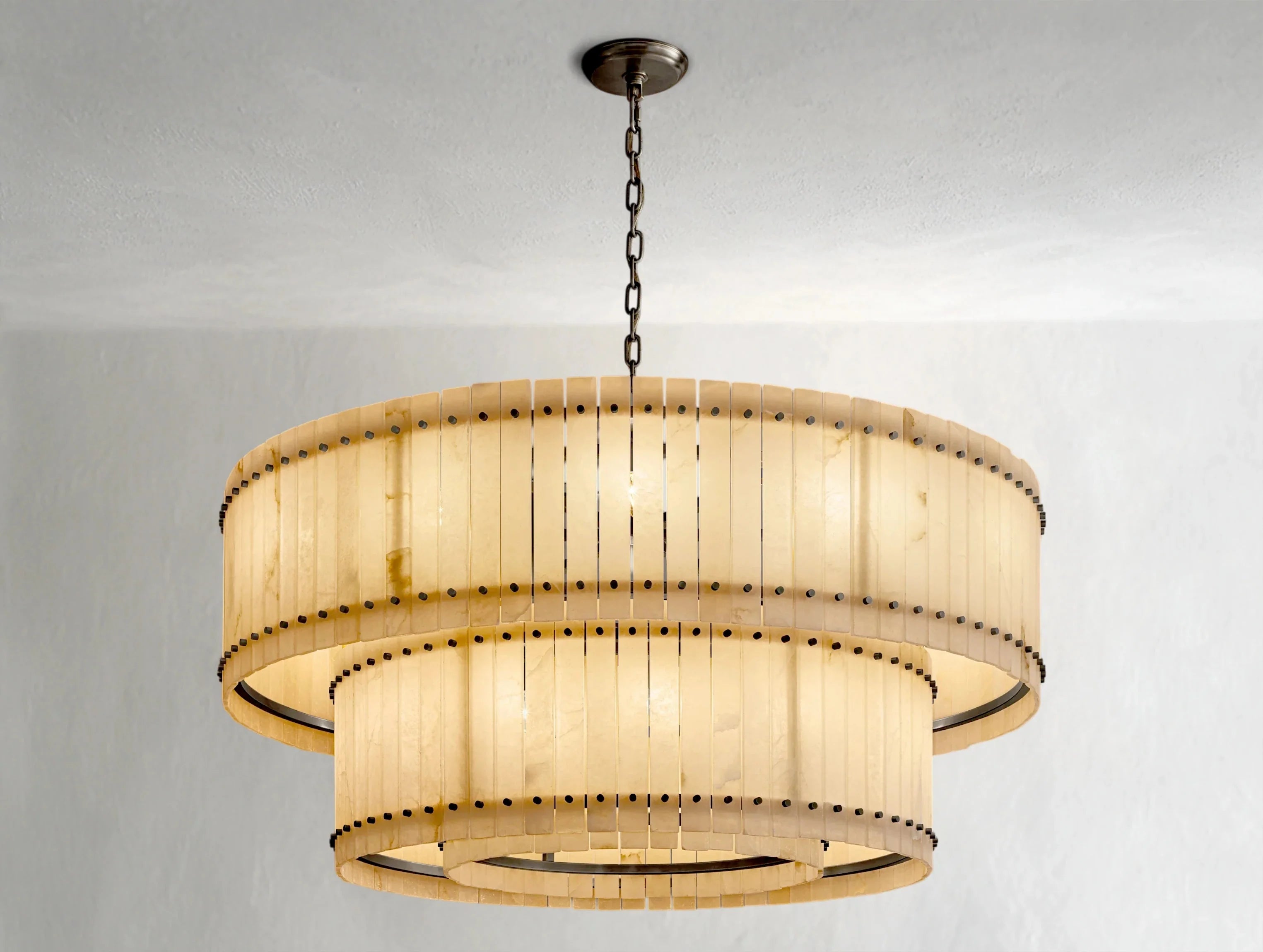 Royce Alabaster Round Tiered Chandelier ZELNO LIGHTING