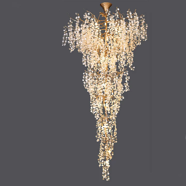 Modern Unique Artistic Flower Brass Branch Semi-flush Mount Chandelier for Living Room/ Hallway/ Entryway/ Staircase - Zelnolighting