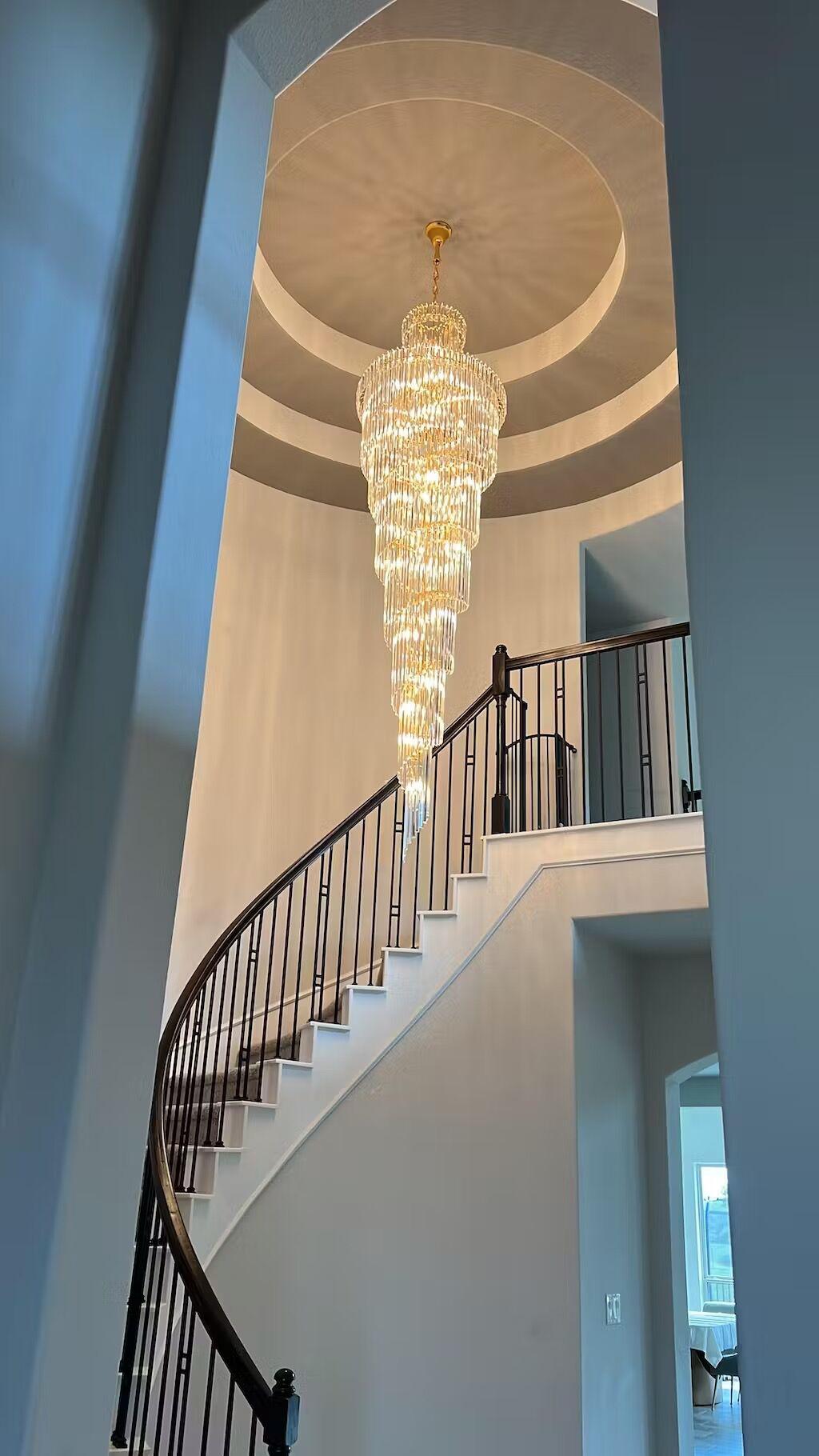 Tiered Foyer Staircase Spiral Crystal Chandelier Hotel Hall/ Entrance High Ceiling Pendant Lighting Fixture - Zelnolighting
