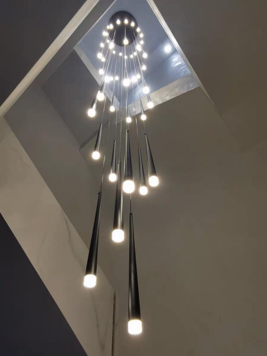 Minimalism Foyer Staircase Chandelier Ceiling Pendant Lighting Fixture For Living Room Entryway In Gold/ Black Finish - Zelnolighting