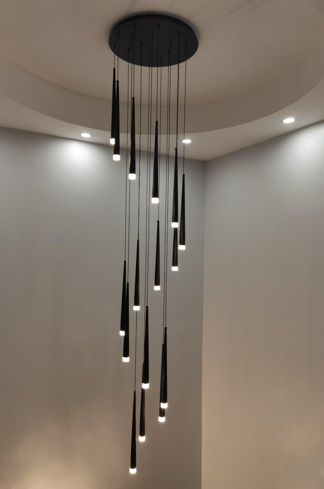 Minimalism Foyer Staircase Chandelier Ceiling Pendant Lighting Fixture For Living Room Entryway In Gold/ Black Finish - Zelnolighting