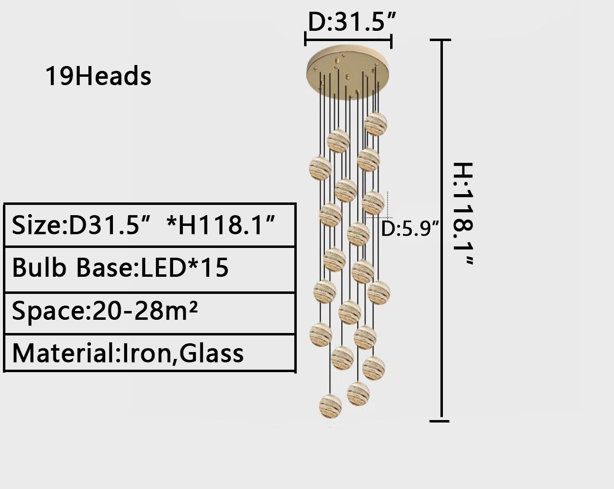 Nordic Planet Creative Long Ball Pendant Chandelier Staircase Foyer - Zelnolighting