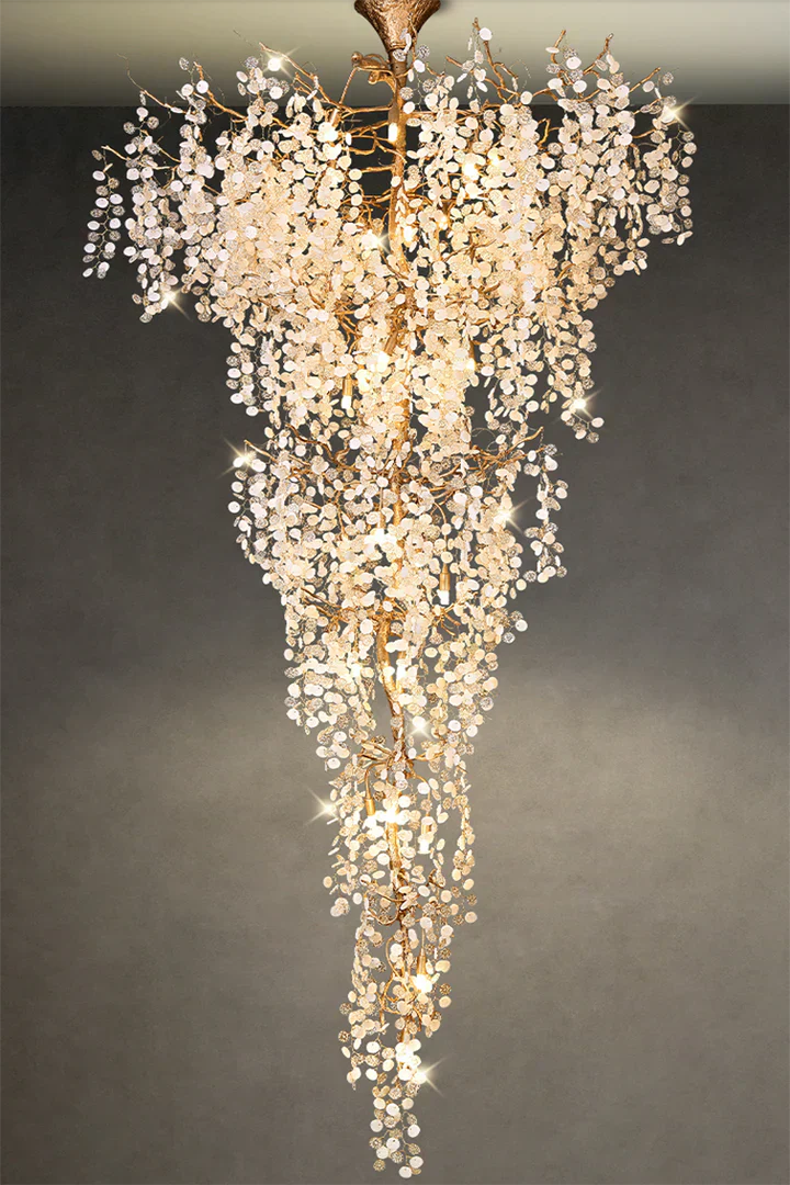 Modern Unique Artistic Flower Brass Branch Semi-flush Mount Chandelier for Living Room/ Hallway/ Entryway/ Staircase - Zelnolighting
