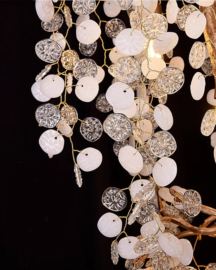 Modern Unique Artistic Flower Brass Branch Semi-flush Mount Chandelier for Living Room/ Hallway/ Entryway/ Staircase - Zelnolighting