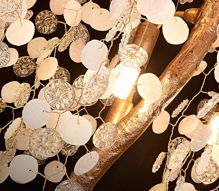 Modern Unique Artistic Flower Brass Branch Semi-flush Mount Chandelier for Living Room/ Hallway/ Entryway/ Staircase - Zelnolighting